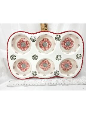 Grace's Bakeware Muffin Pan Glazed Colorful Floral Stoneware Cupcakes READ 2